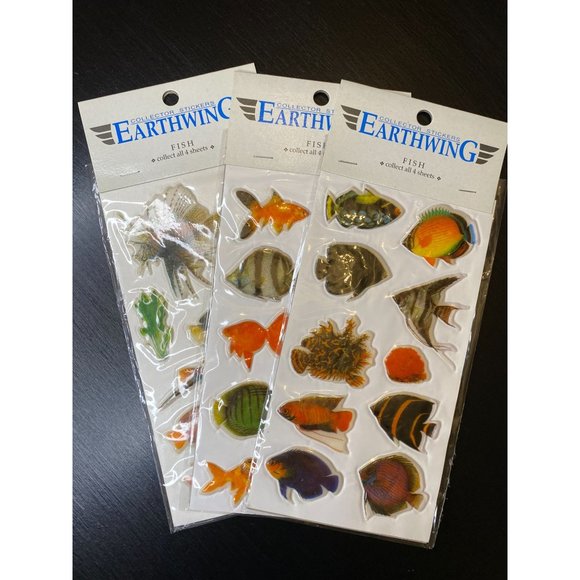 VINTAGE PUFFY STICKERS Fish - Lot of 3 California Pacific Designs 1994 Earthwing - Picture 1 of 7